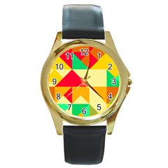 Retro Colors Shapes 			round Gold Metal Watch by LalyLauraFLM