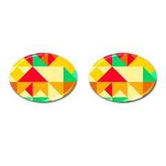 Retro Colors Shapes 			cufflinks (oval) by LalyLauraFLM