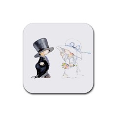 Little Bride And Groom Rubber Coaster (square)  by Weddings