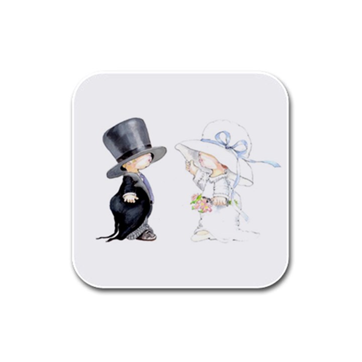 Little Bride and Groom Rubber Square Coaster (4 pack) 