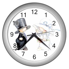 Little Bride And Groom Wall Clocks (silver)  by Weddings