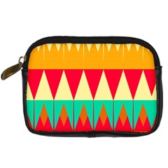 Triangles And Other Retro Colors Shapes 	digital Camera Leather Case by LalyLauraFLM