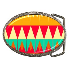 Triangles And Other Retro Colors Shapes 			belt Buckle by LalyLauraFLM