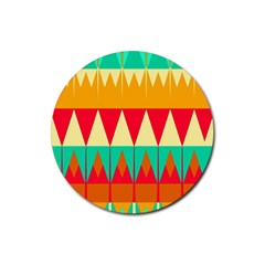 Triangles And Other Retro Colors Shapes 			rubber Round Coaster (4 Pack) by LalyLauraFLM