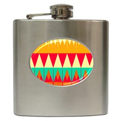 Triangles And Other Retro Colors Shapes 			hip Flask (6 Oz) by LalyLauraFLM