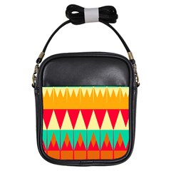 Triangles And Other Retro Colors Shapes 			girls Sling Bag by LalyLauraFLM