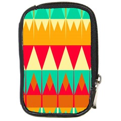 Triangles And Other Retro Colors Shapes 			compact Camera Leather Case by LalyLauraFLM