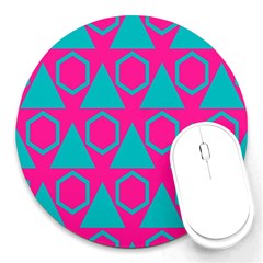 Triangles And Honeycombs Pattern 			round Mousepad by LalyLauraFLM