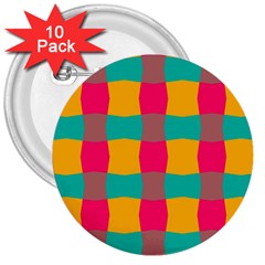 Distorted Shapes In Retro Colors Pattern 			3  Button (10 Pack) by LalyLauraFLM