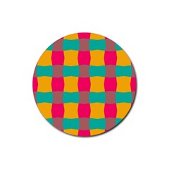 Distorted Shapes In Retro Colors Pattern 			rubber Round Coaster (4 Pack)