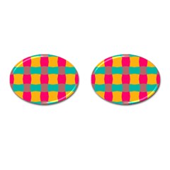 Distorted Shapes In Retro Colors Pattern 			cufflinks (oval) by LalyLauraFLM