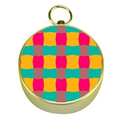 Distorted Shapes In Retro Colors Pattern 			gold Compass