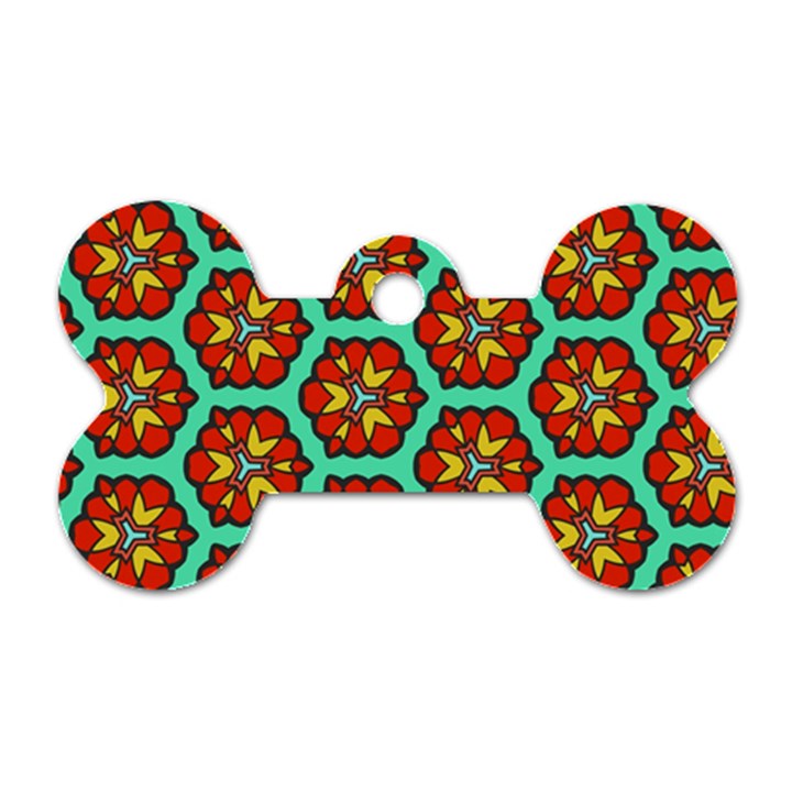 Red flowers pattern 			Dog Tag Bone (One Side)