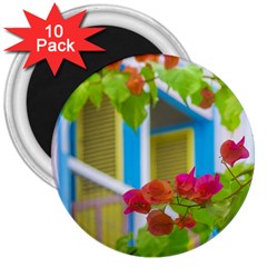 Colored Flowers In Front Ot Windows House Print 3  Magnets (10 Pack)  by dflcprints