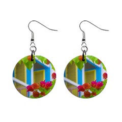 Colored Flowers In Front Ot Windows House Print Mini Button Earrings by dflcprints