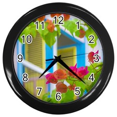 Colored Flowers In Front Ot Windows House Print Wall Clocks (black) by dflcprints