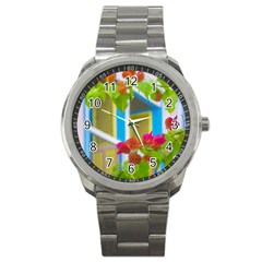 Colored Flowers In Front Ot Windows House Print Sport Metal Watches by dflcprints