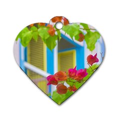 Colored Flowers In Front Ot Windows House Print Dog Tag Heart (one Side) by dflcprints