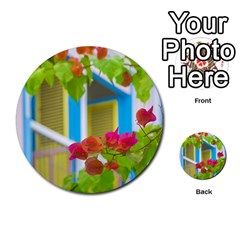 Colored Flowers In Front Ot Windows House Print Multi-purpose Cards (round)  by dflcprints