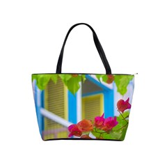 Colored Flowers In Front Ot Windows House Print Shoulder Handbags by dflcprints