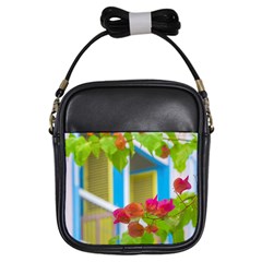 Colored Flowers In Front Ot Windows House Print Girls Sling Bags by dflcprints