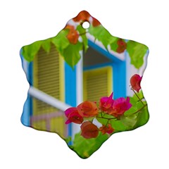 Colored Flowers In Front Ot Windows House Print Ornament (snowflake)  by dflcprints