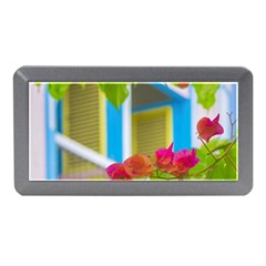 Colored Flowers In Front Ot Windows House Print Memory Card Reader (mini) by dflcprints