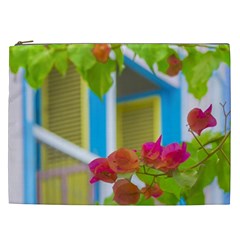 Colored Flowers In Front Ot Windows House Print Cosmetic Bag (xxl) 