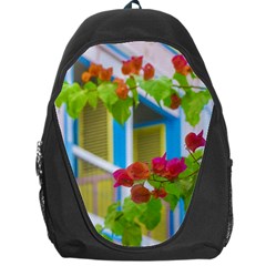 Colored Flowers In Front Ot Windows House Print Backpack Bag by dflcprints