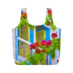 Colored Flowers In Front Ot Windows House Print Full Print Recycle Bags (m)  by dflcprints