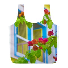 Colored Flowers In Front Ot Windows House Print Full Print Recycle Bags (l)  by dflcprints