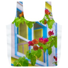 Colored Flowers In Front Ot Windows House Print Full Print Recycle Bags (l)  by dflcprints