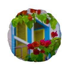 Colored Flowers In Front Ot Windows House Print Standard 15  Premium Flano Round Cushions by dflcprints