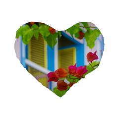 Colored Flowers In Front Ot Windows House Print Standard 16  Premium Flano Heart Shape Cushions by dflcprints