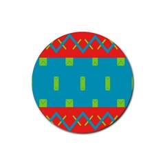 Chevrons And Rectangles 			rubber Coaster (round) by LalyLauraFLM