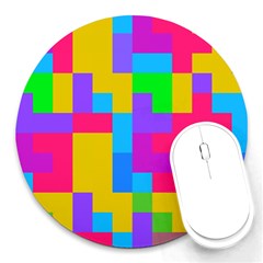 Colorful Tetris Shapes 			round Mousepad by LalyLauraFLM