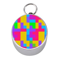 Colorful Tetris Shapes 			silver Compass (mini) by LalyLauraFLM