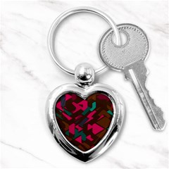 Brown Pink Blue Shapes 			key Chain (heart) by LalyLauraFLM