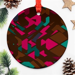 Brown Pink Blue Shapes 			ornament (round) by LalyLauraFLM