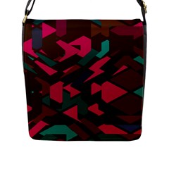 Brown Pink Blue Shapes 			flap Closure Messenger Bag (l) by LalyLauraFLM