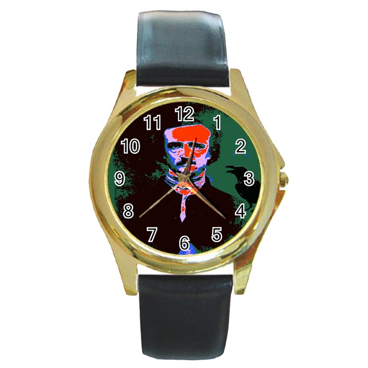 Edgar Allan Poe Pop Art  Round Gold Metal Watches