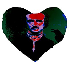 Edgar Allan Poe Pop Art  Large 19  Premium Heart Shape Cushions by icarusismartdesigns