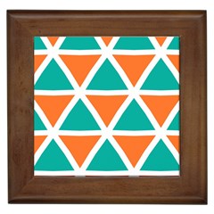 Orange Green Triangles Pattern 			framed Tile by LalyLauraFLM