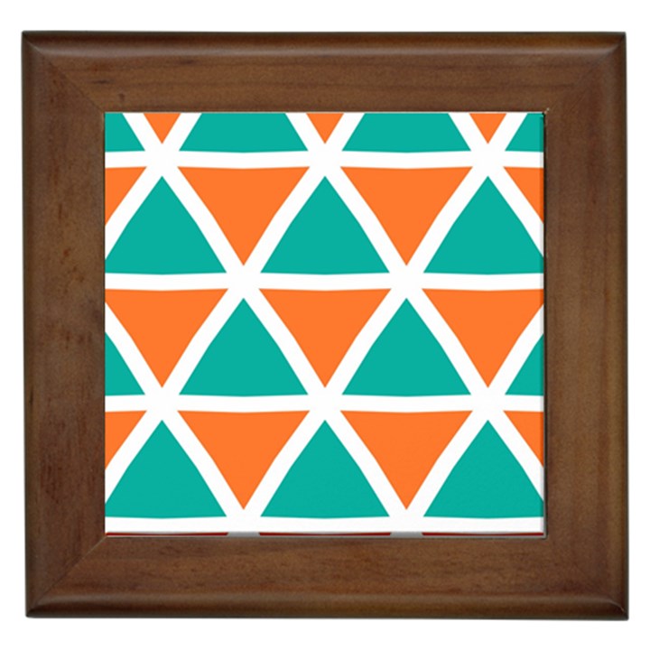 Orange green triangles pattern 			Framed Tile