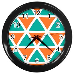 Orange Green Triangles Pattern 			wall Clock (black) by LalyLauraFLM