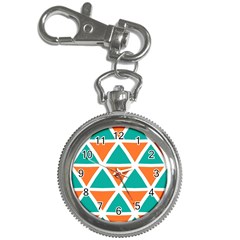 Orange Green Triangles Pattern 			key Chain Watch by LalyLauraFLM