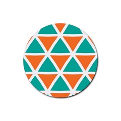 Orange Green Triangles Pattern 			rubber Coaster (round) by LalyLauraFLM