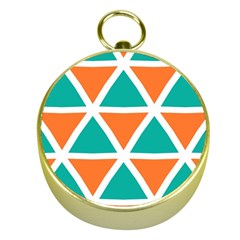 Orange Green Triangles Pattern 			gold Compass by LalyLauraFLM