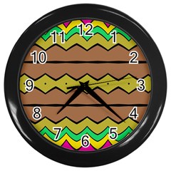 Rhombus And Waves 			wall Clock (black) by LalyLauraFLM