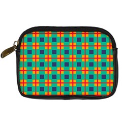 Squares In Retro Colors Pattern 	digital Camera Leather Case by LalyLauraFLM